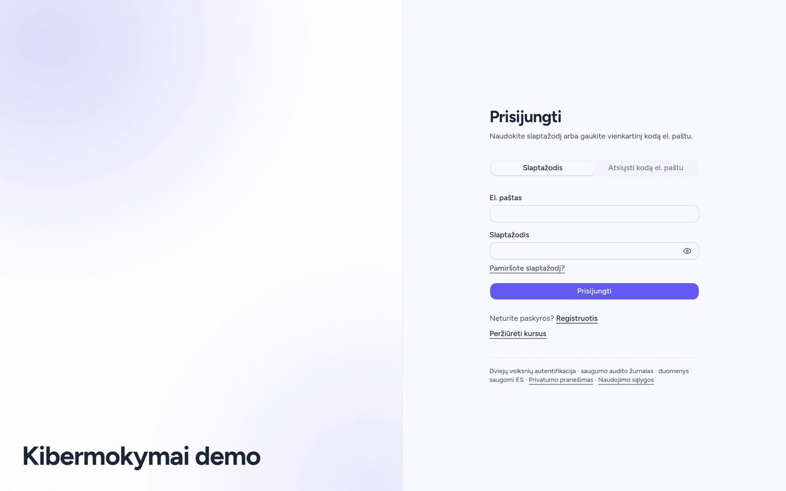 Prisijungimo langas su organizacijos ženklu
